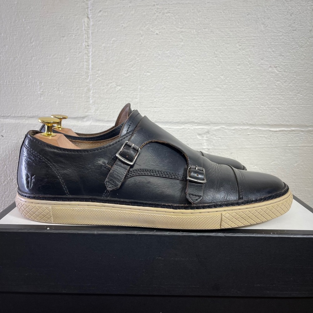 Frye Gates Double Monk Black Leather Fashion Sneakers Slip On Men's 10.5 US